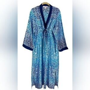 Oscar De La Renta Blue and White Patterned Kaftan Size Large